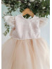 Beaded Champagne Lace Tulle V Back Cute Flower Girl Dress